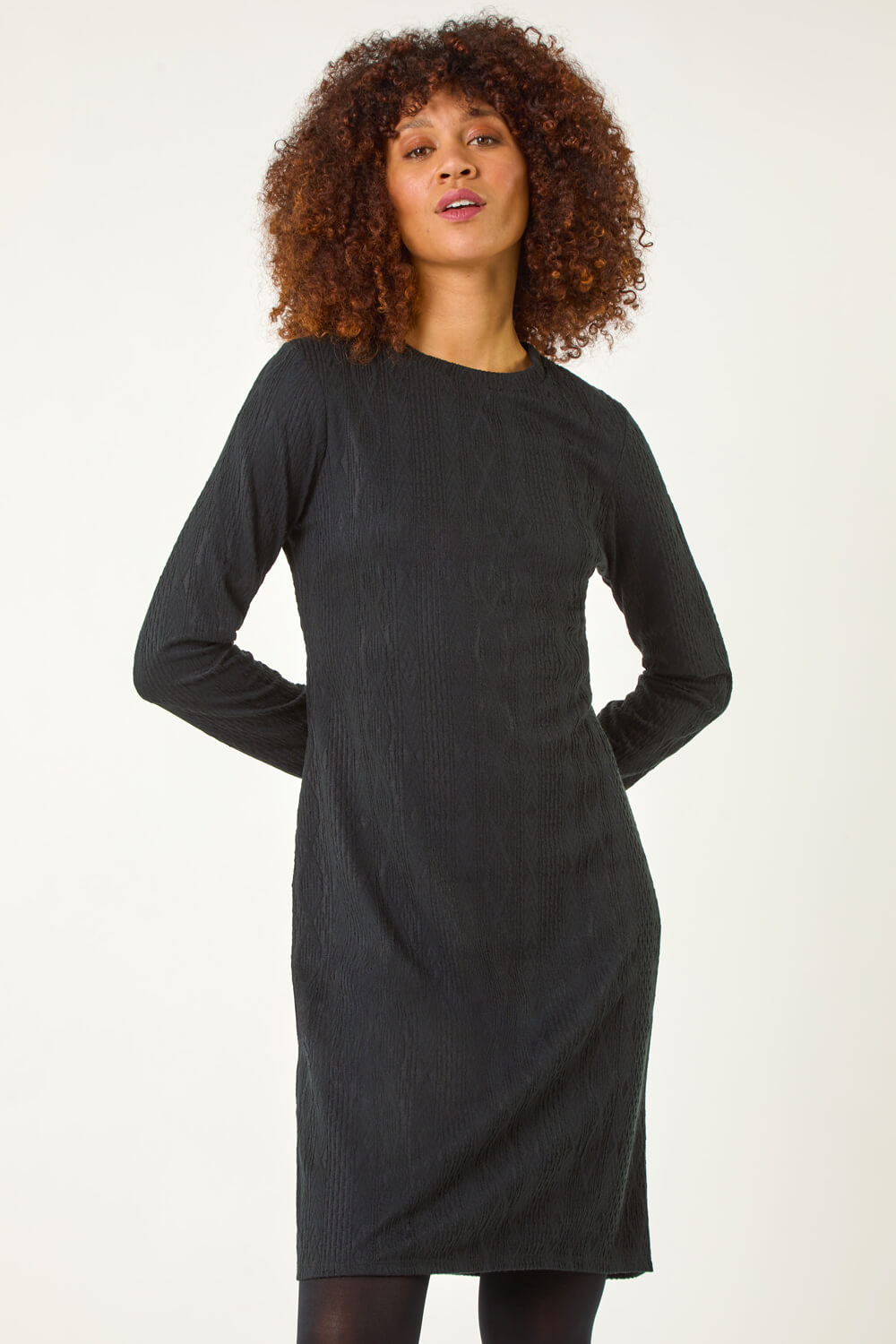 Black Cable Textured Dress