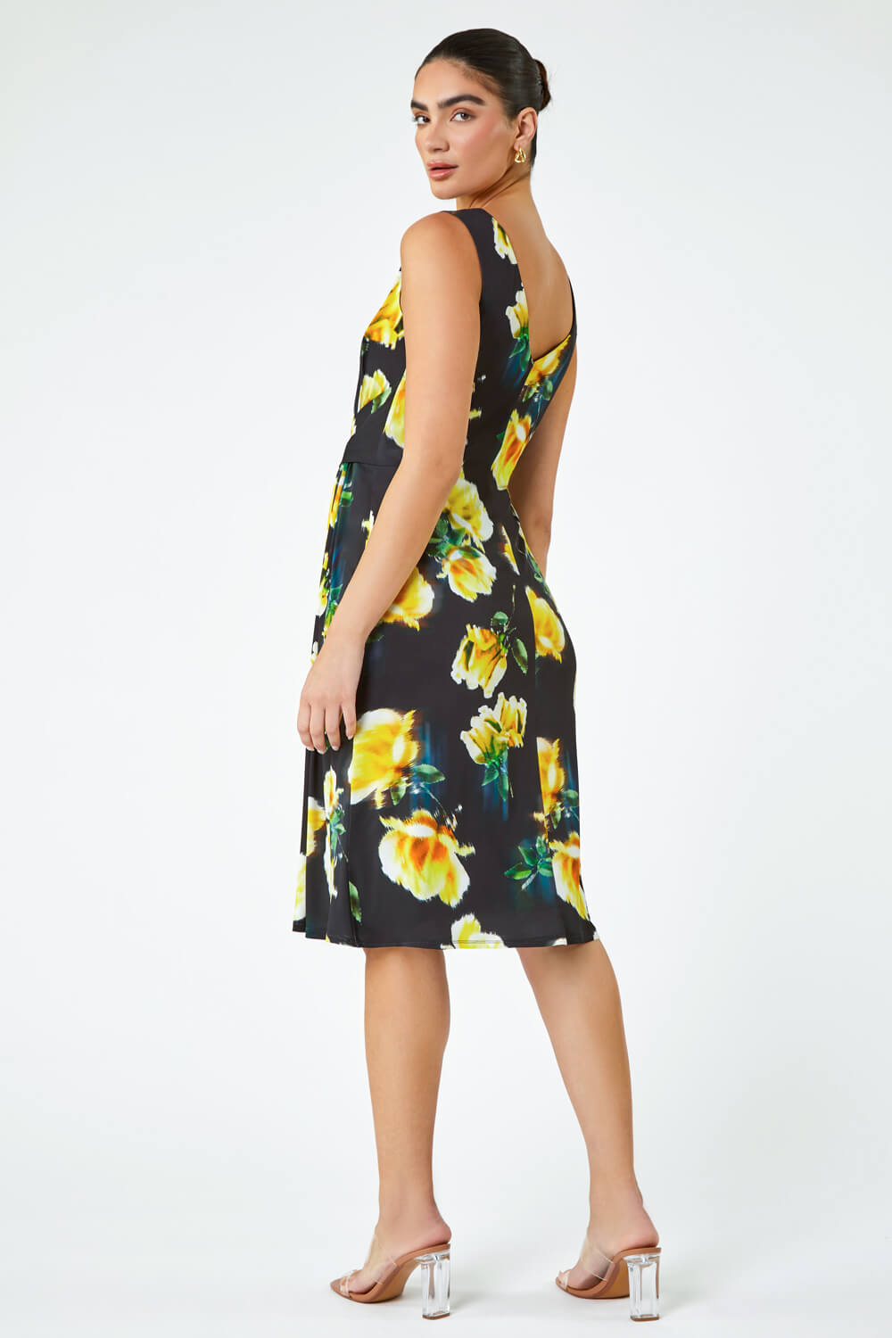 Black LIMITED Floral Twist Detail Ruched Shift Dress