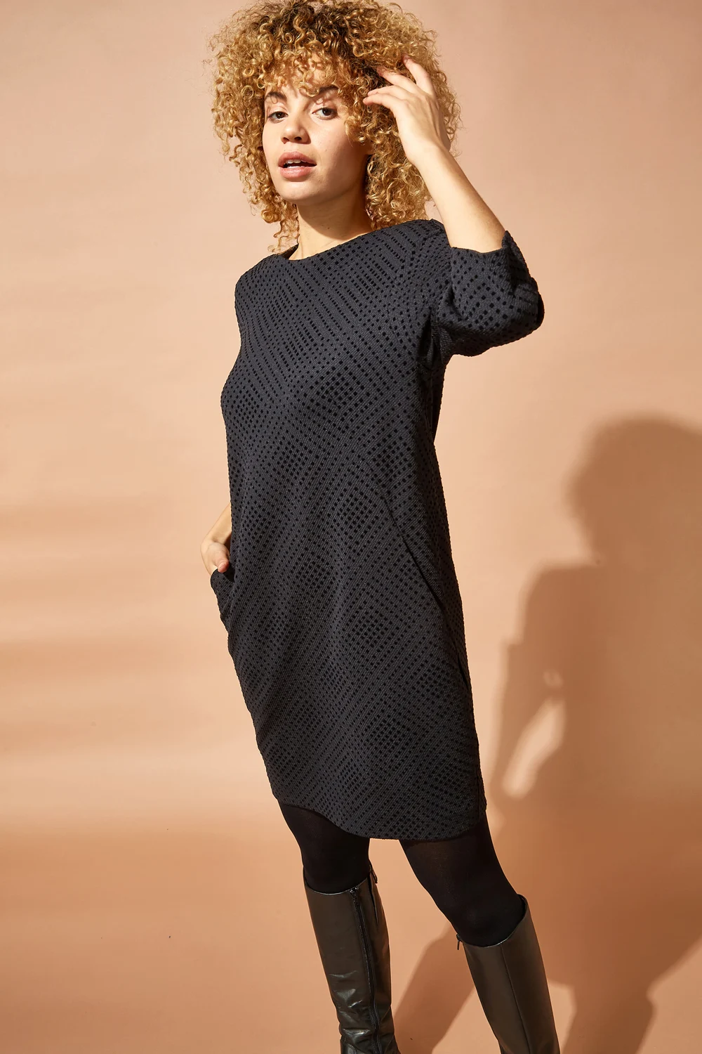 Black Diamond Flock Pocket Dress