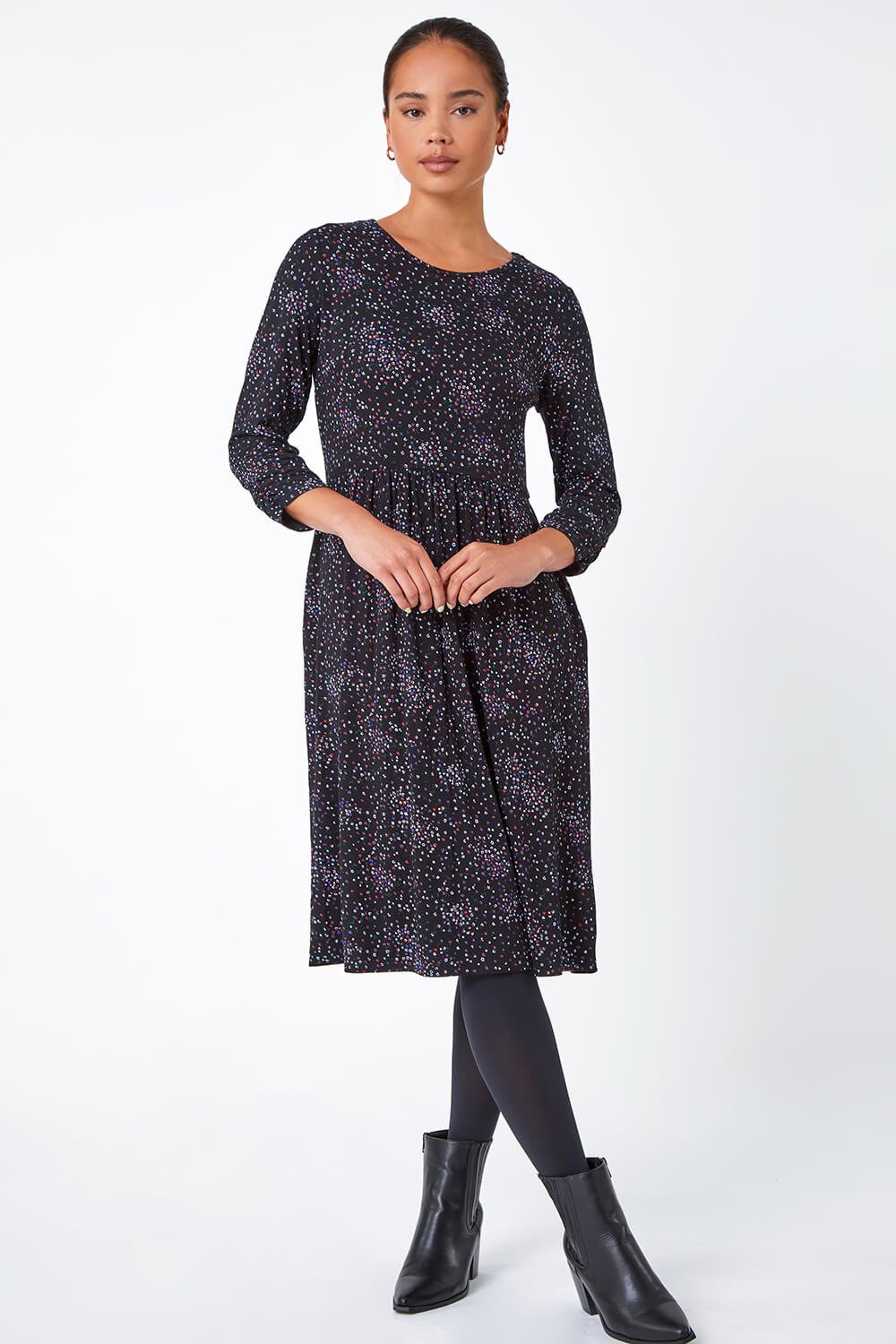 Black Petite Ditsy Floral Stretch Dress