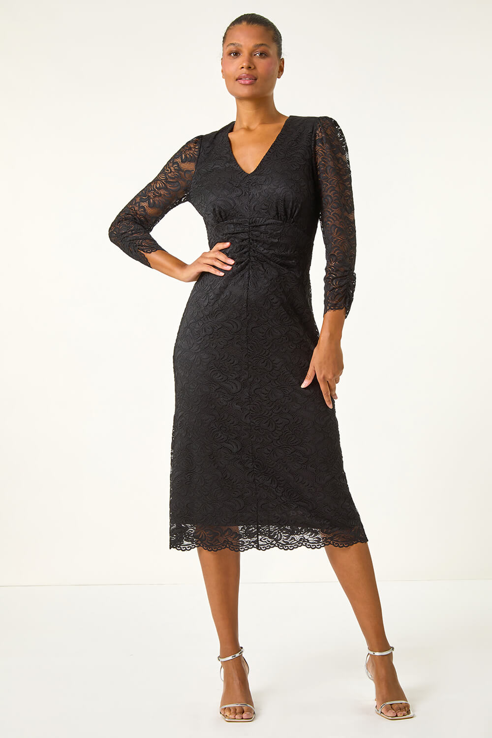 Black Corded Lace Midi Dress
