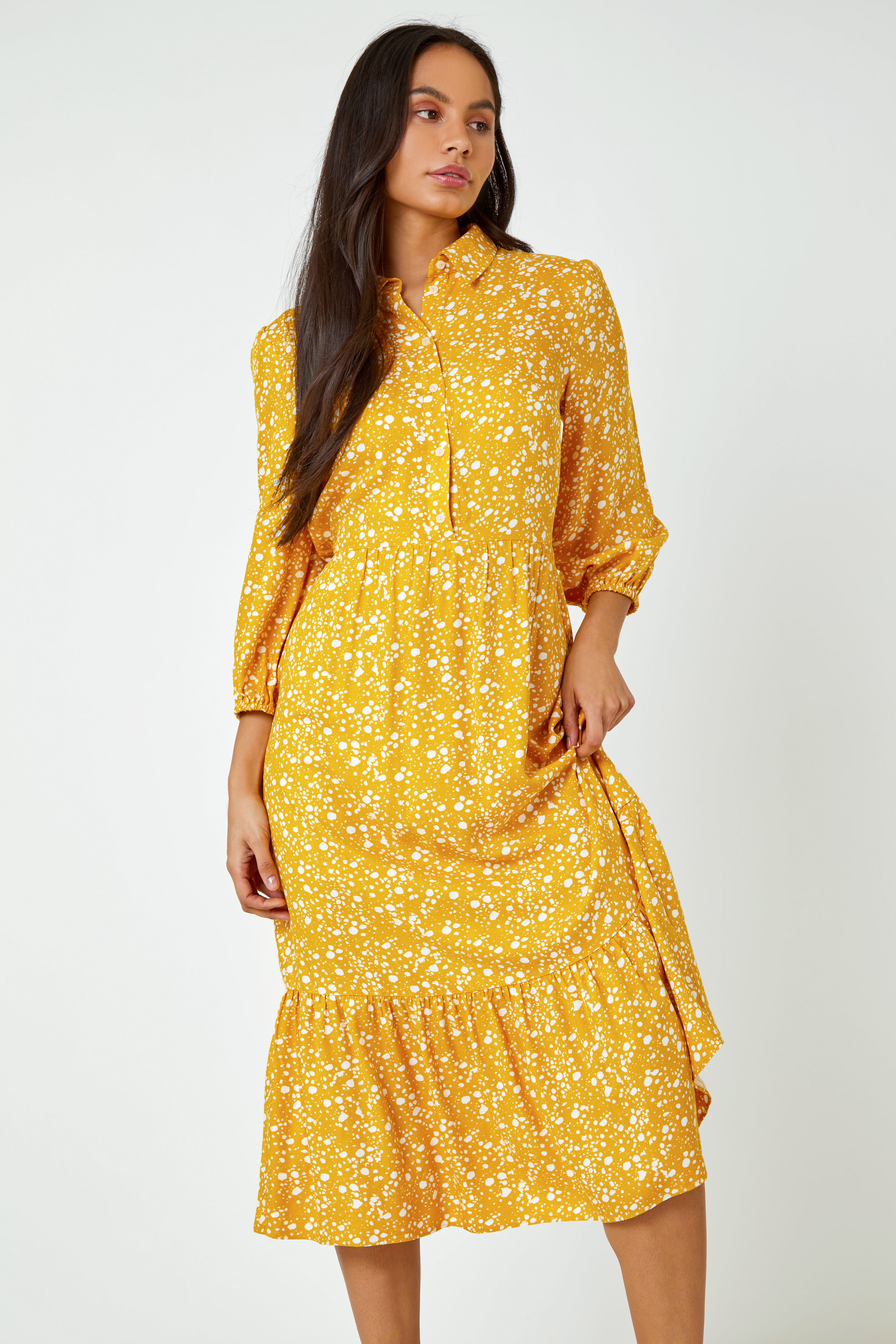 Amber Spot Print Tiered Shirt Dress