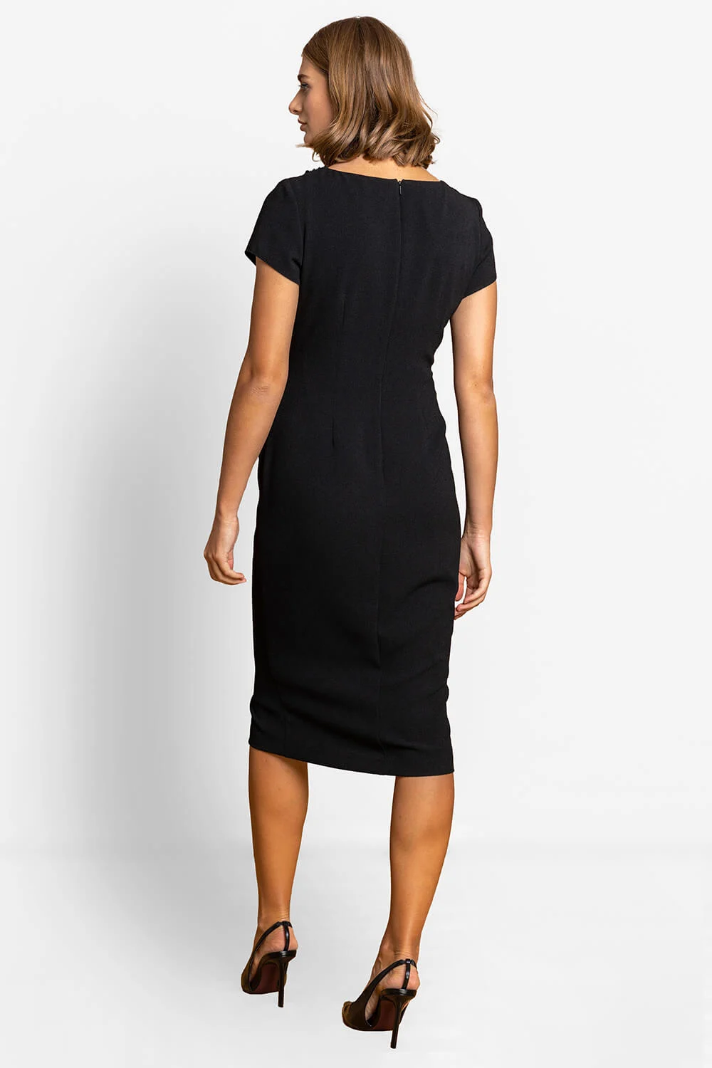 Black Embellished Stretch Twist Waist Ruched Dress