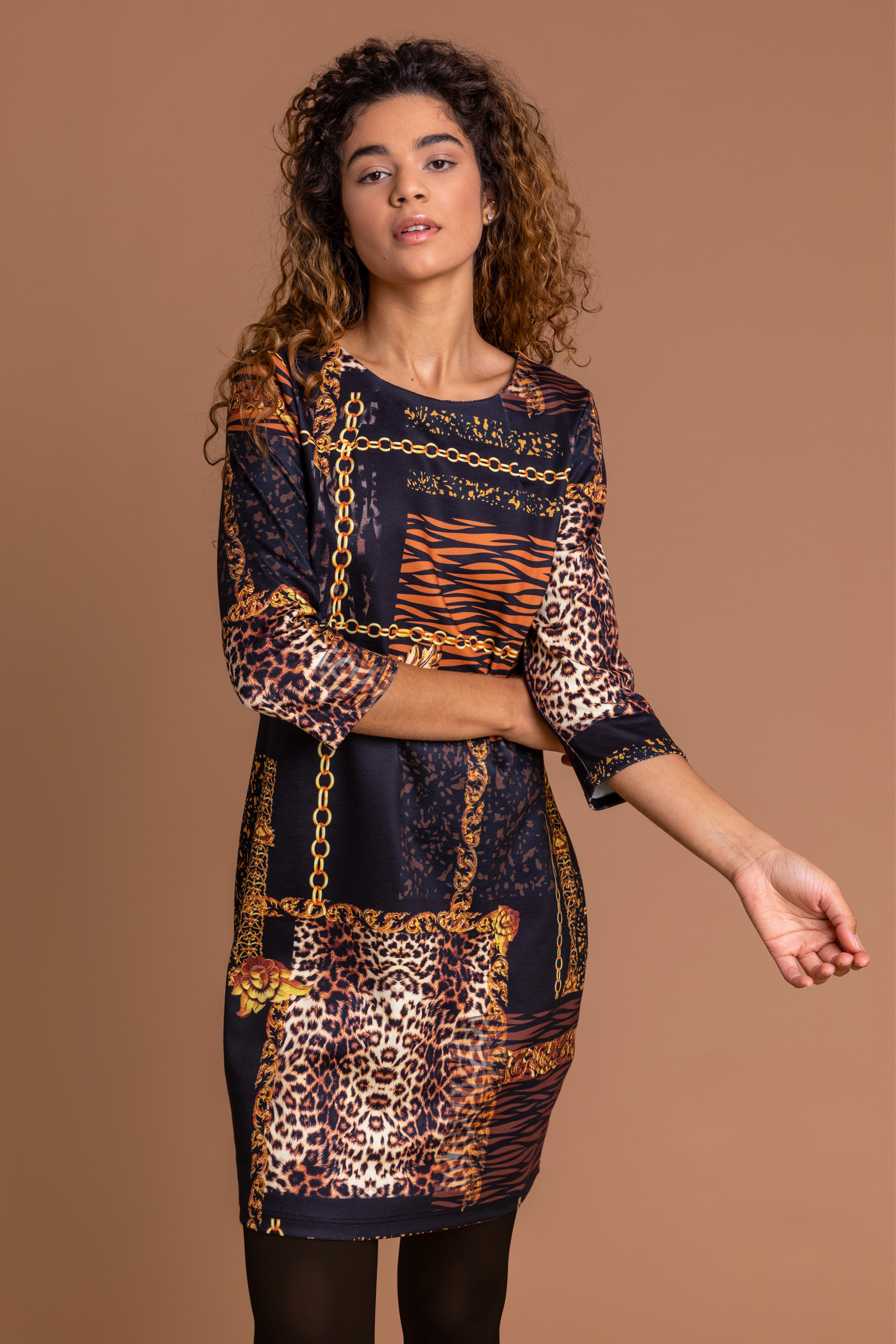 Black Animal Chain Print Shift Dress