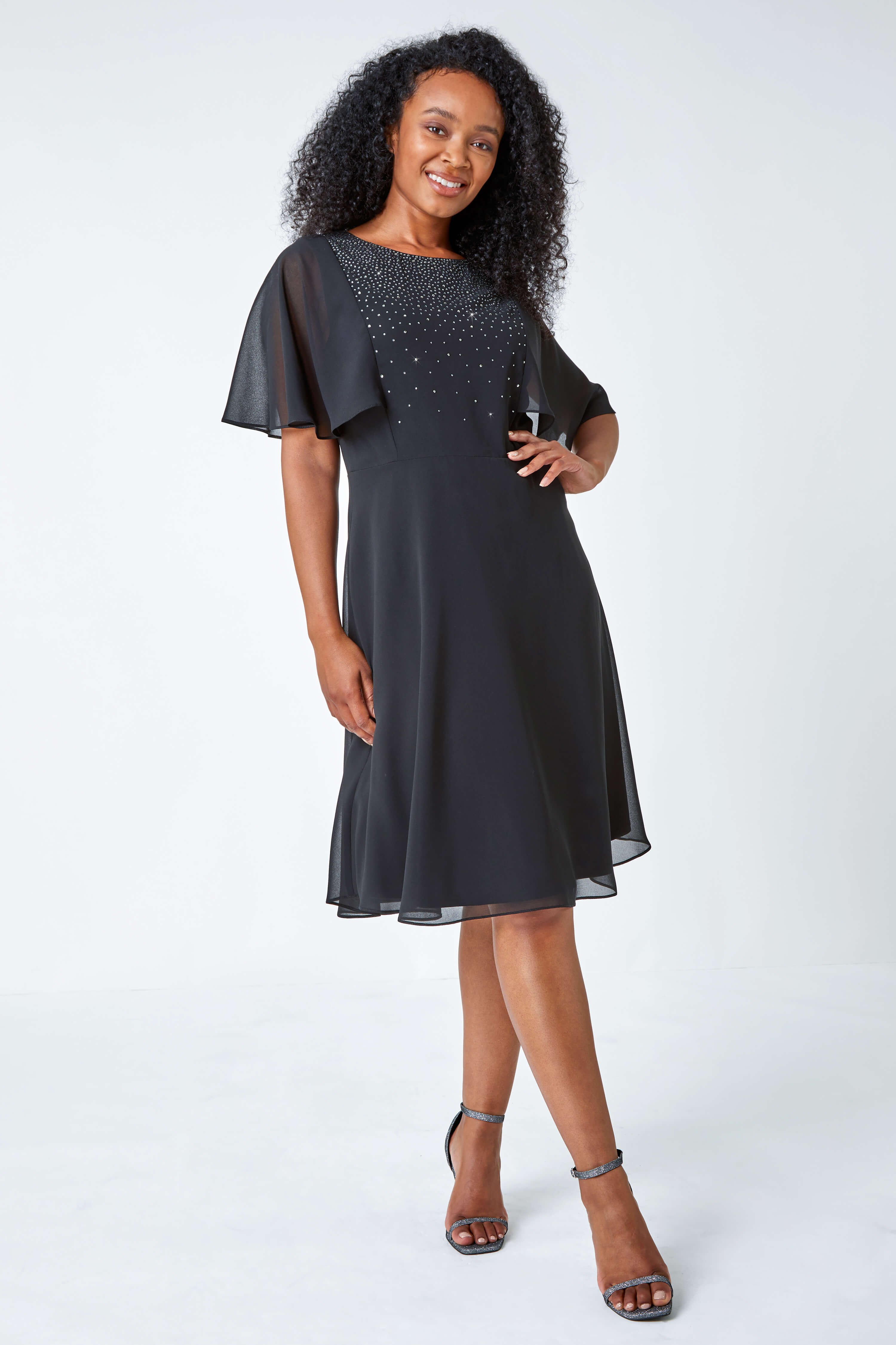 Black Petite Embellished Skater Dress