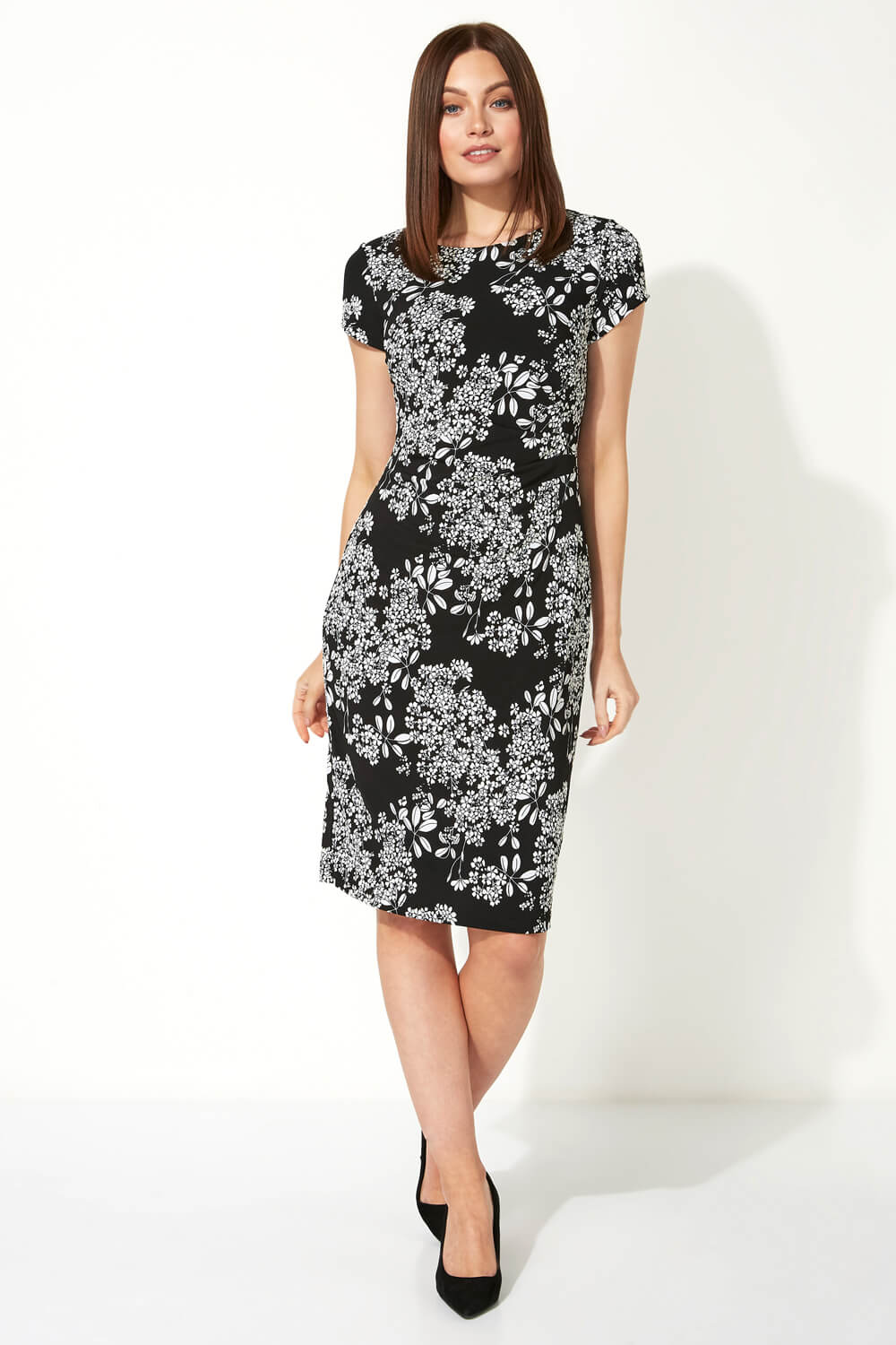Black Oriental Floral Textured Dress