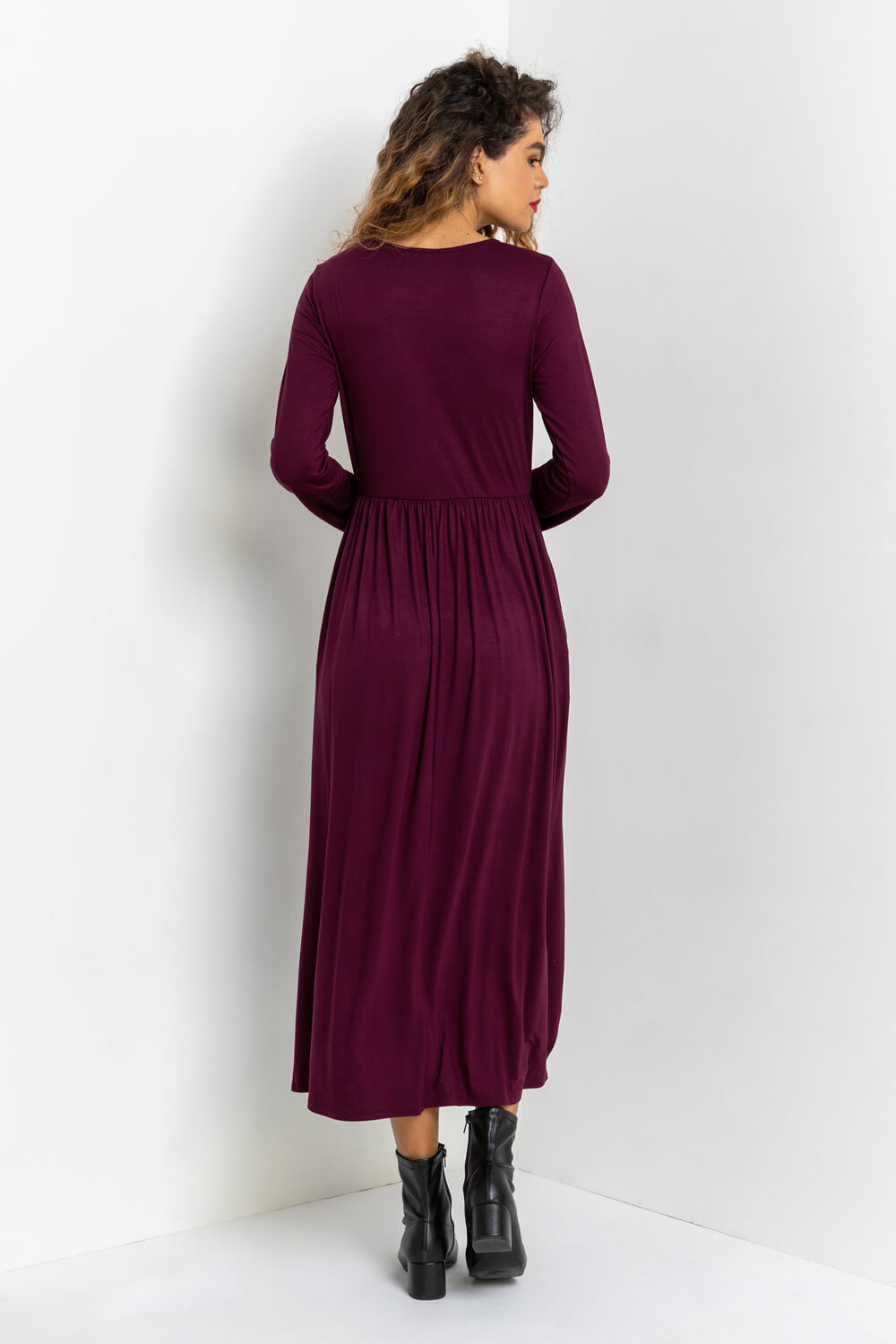 Aubergine Long Sleeve Jersey Maxi Dress