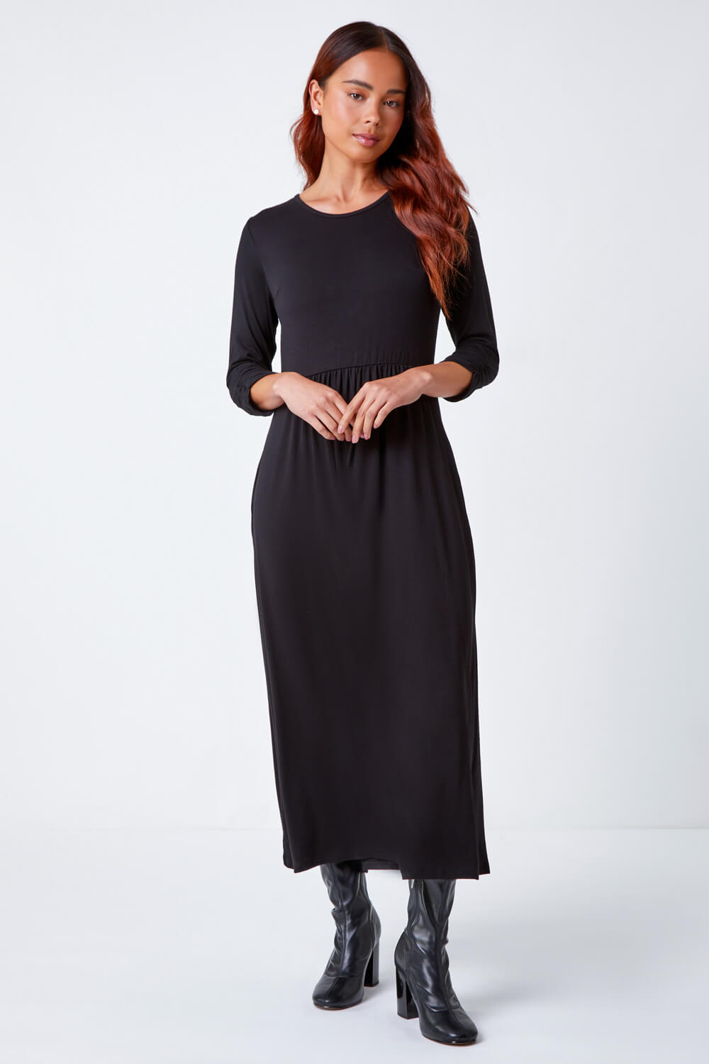 Black Petite Stretch Jersey Midi Dress