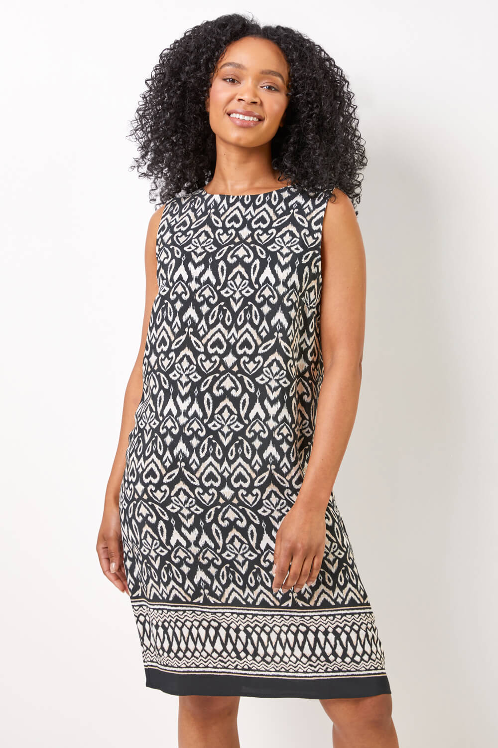 Black Petite Abstract Border Print Shift Dress