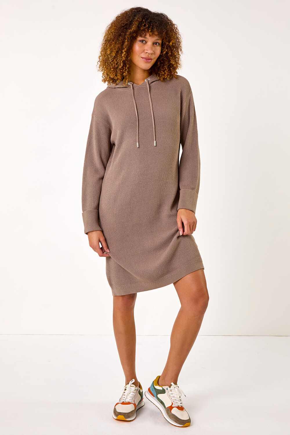 Beige Hooded Knit Dress
