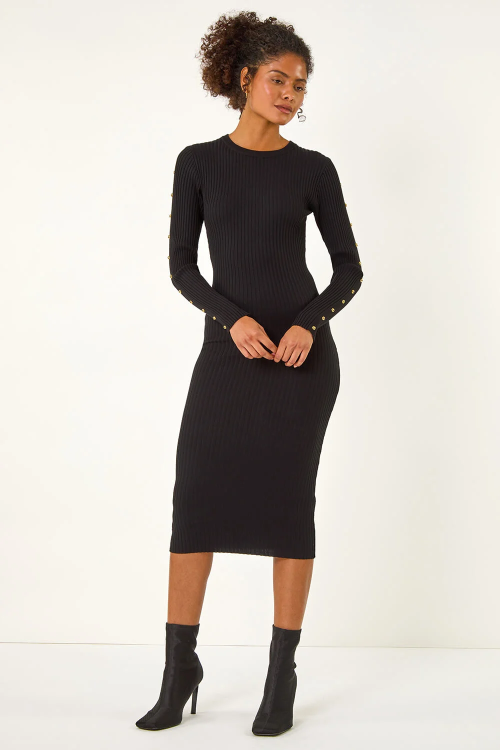 Black Dusk Stud Detail Knit Bodycon Dress
