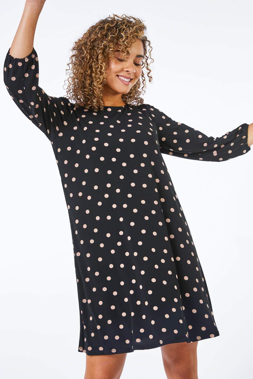 Black Petite Spot Print Tunic Dress