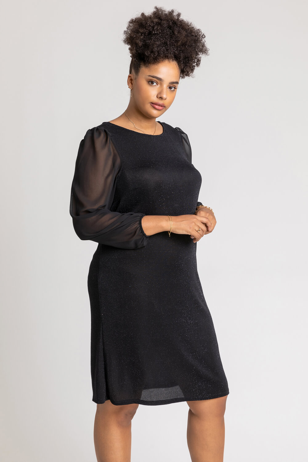 Black Curve Sparkle Swing Dress