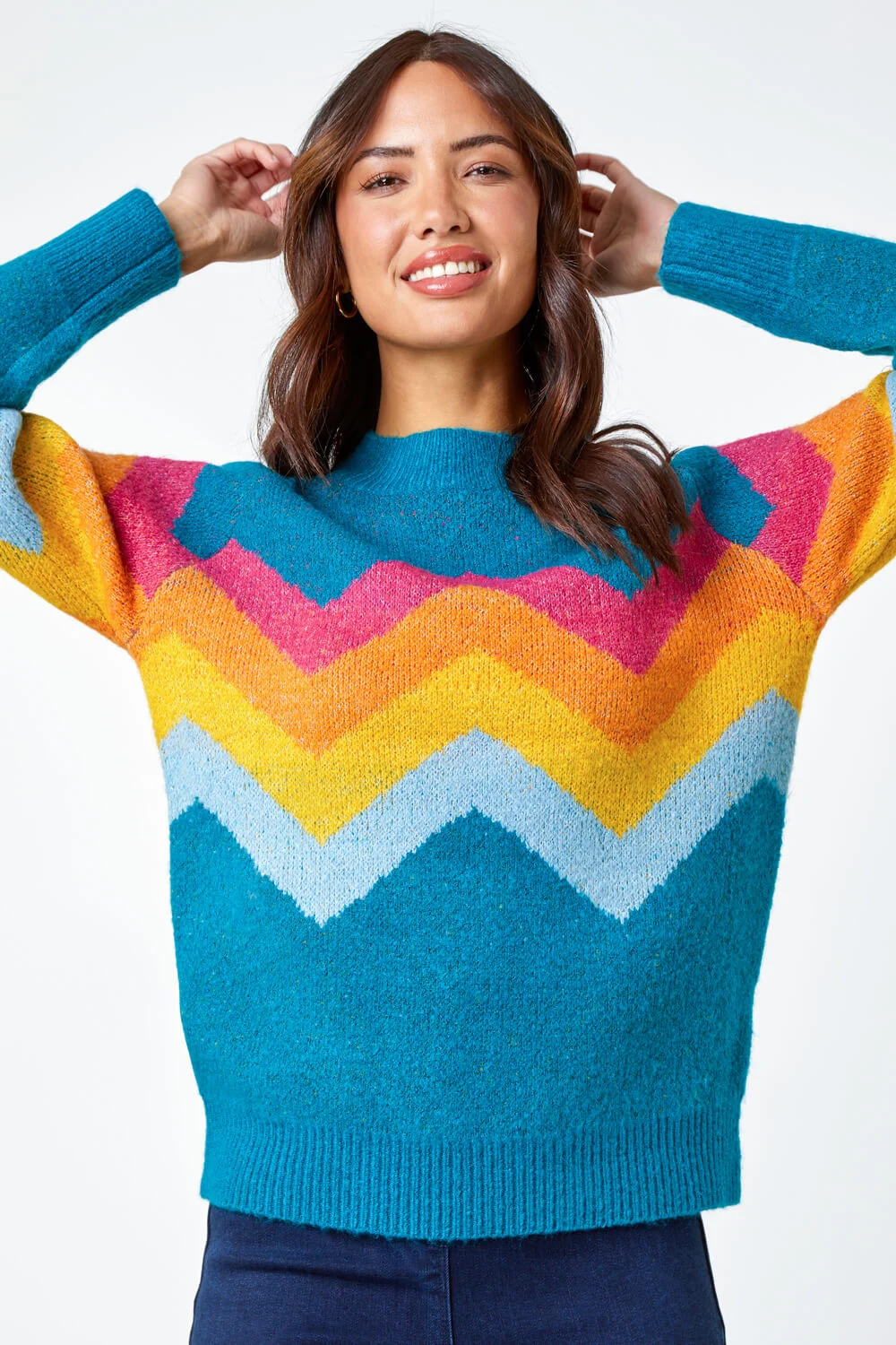Teal Chevron Print Stretch Jumper