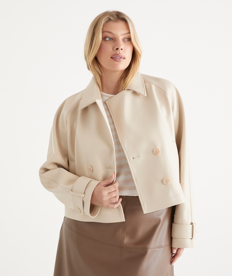 Faux Leather Cropped Trench Jacket