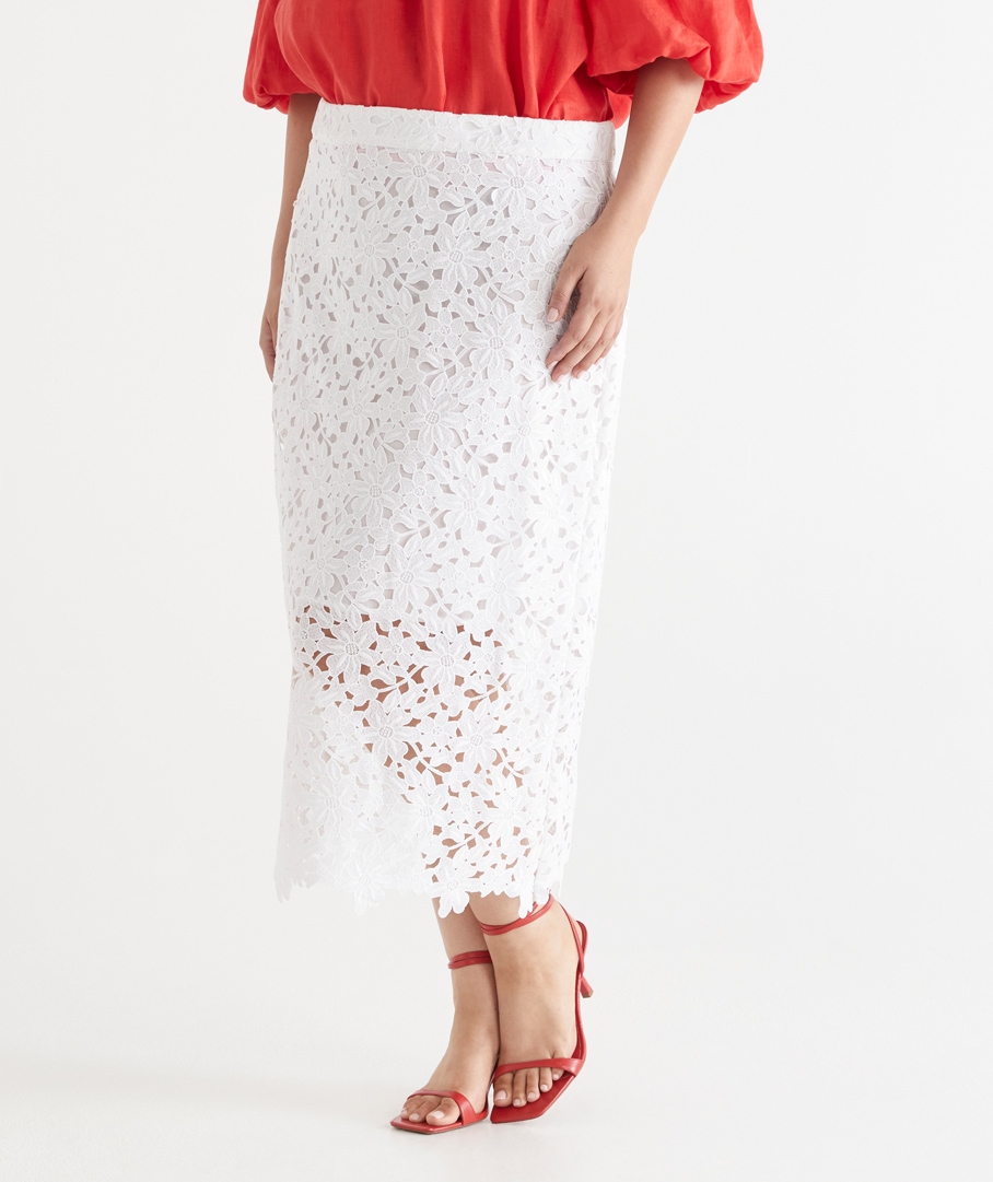 Lace Column Midi Skirt