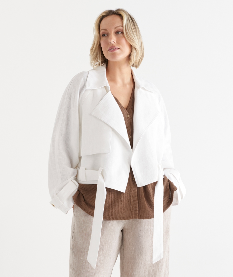 Draped Cropped Trench Jacket