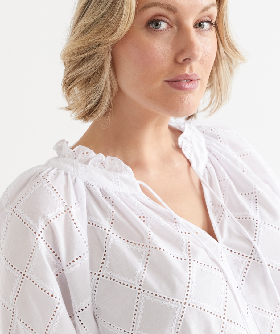 Broderie Notch Neck Blouse