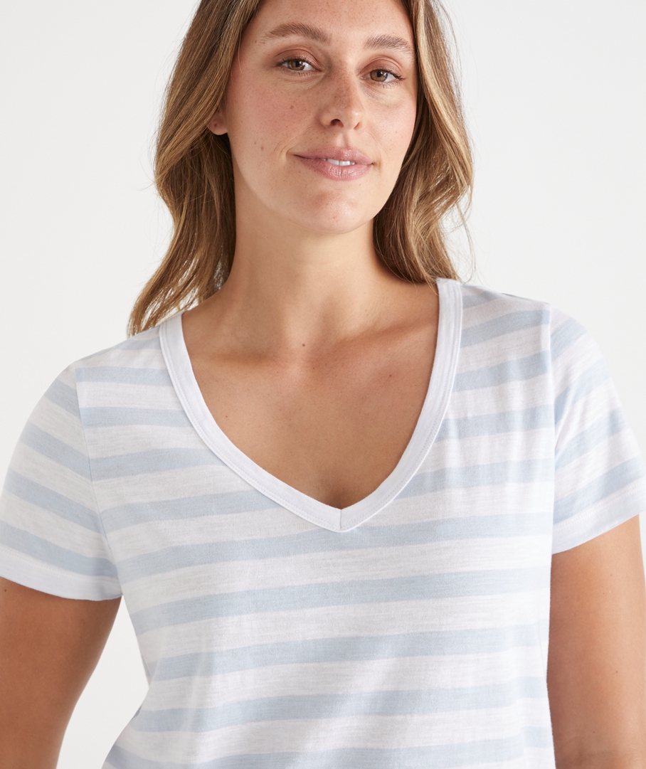 Stripe Slub V Neck Tee