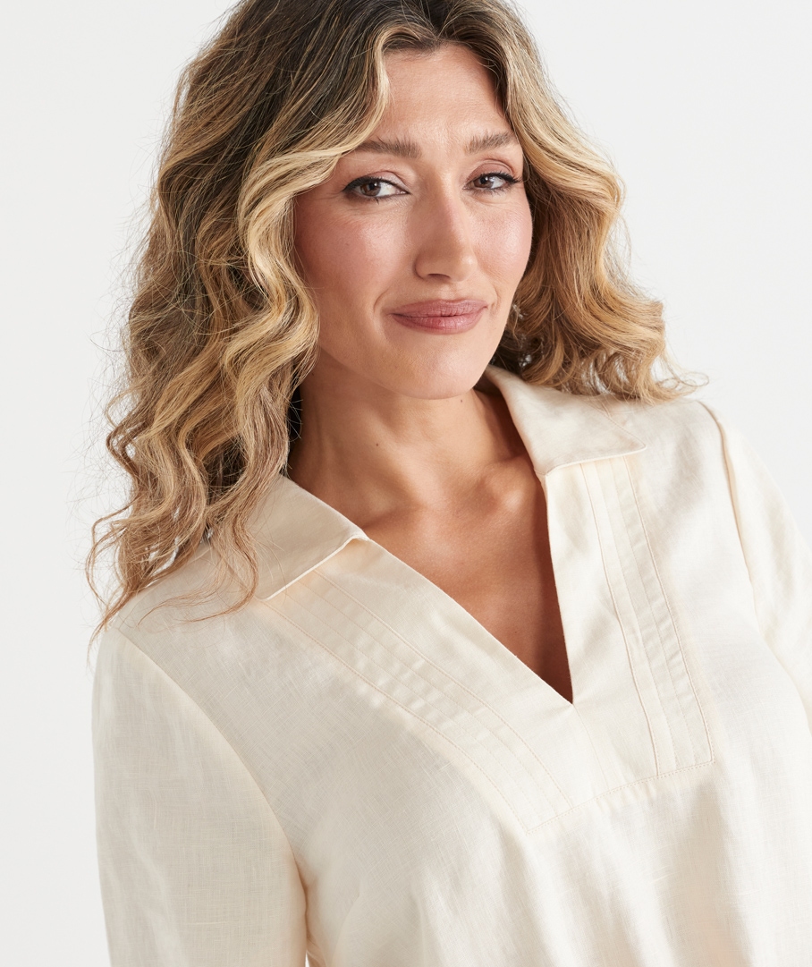 Short Sleeve Linen Collared Popover Dress