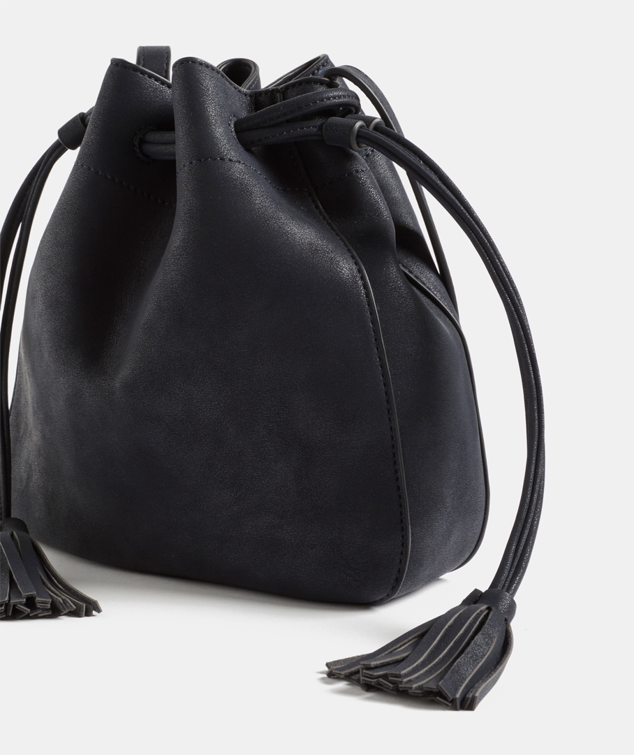 Navy Tassel Bucket Bag
