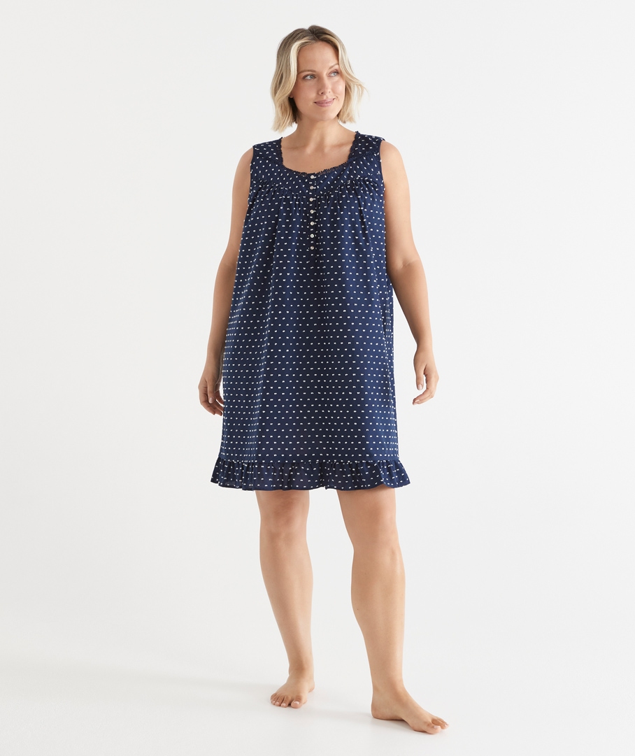 Sleeveless Navy Flock Spot Nightie
