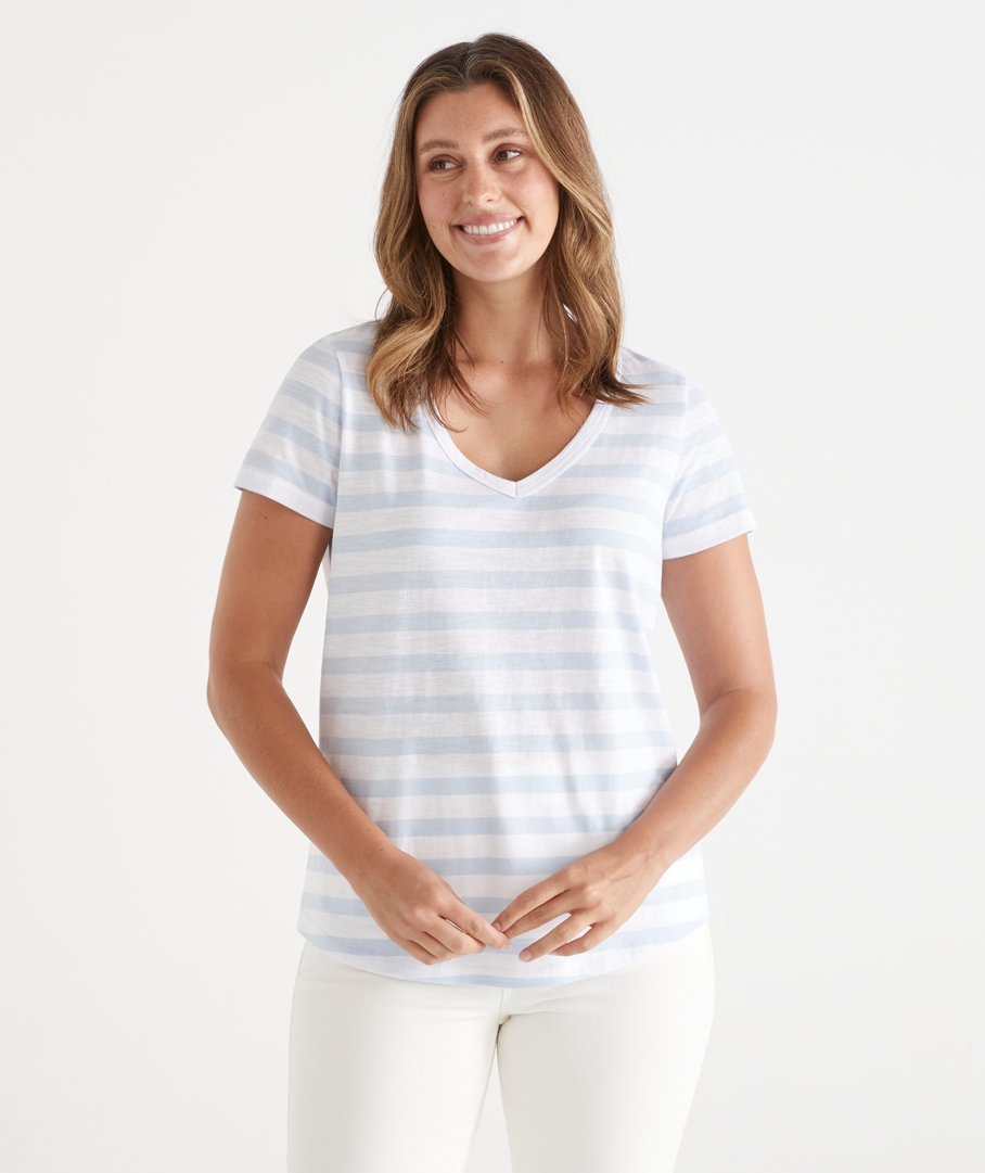 Stripe Slub V Neck Tee
