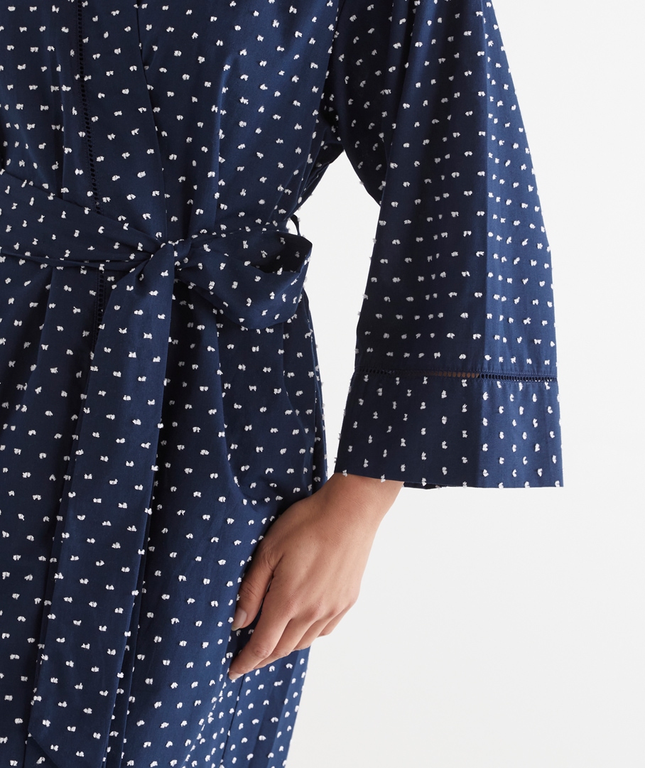 Navy Flock Spot Robe