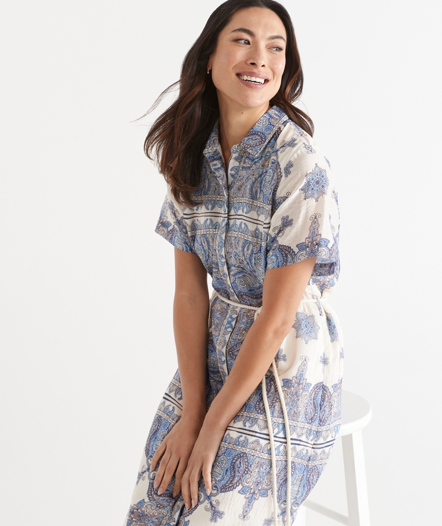 Bandana Print Placement Shirt Midi Dress