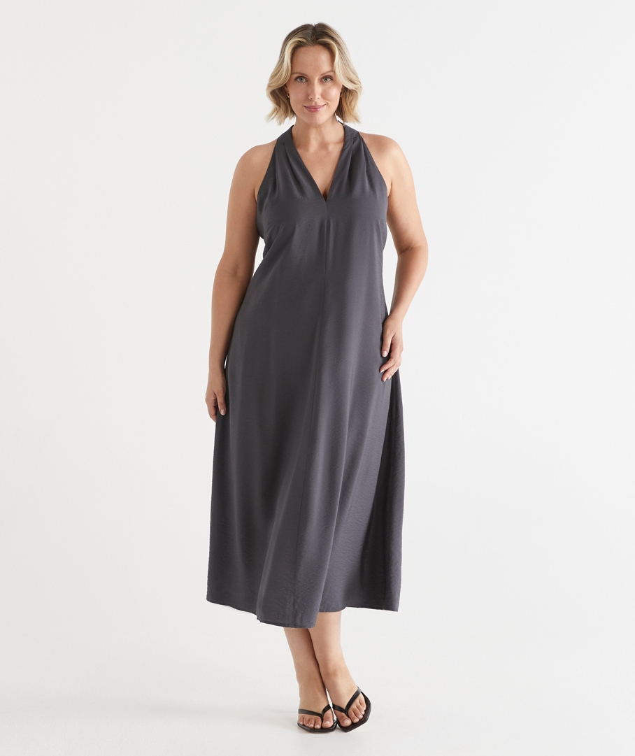Sleeveless V Neck Midi Dress