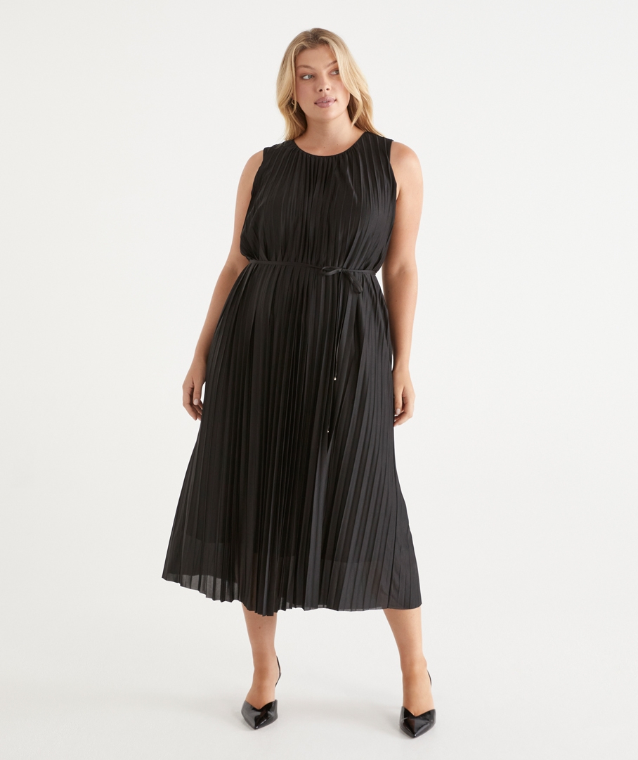 Sleeveless Plisse Column Midi Dress