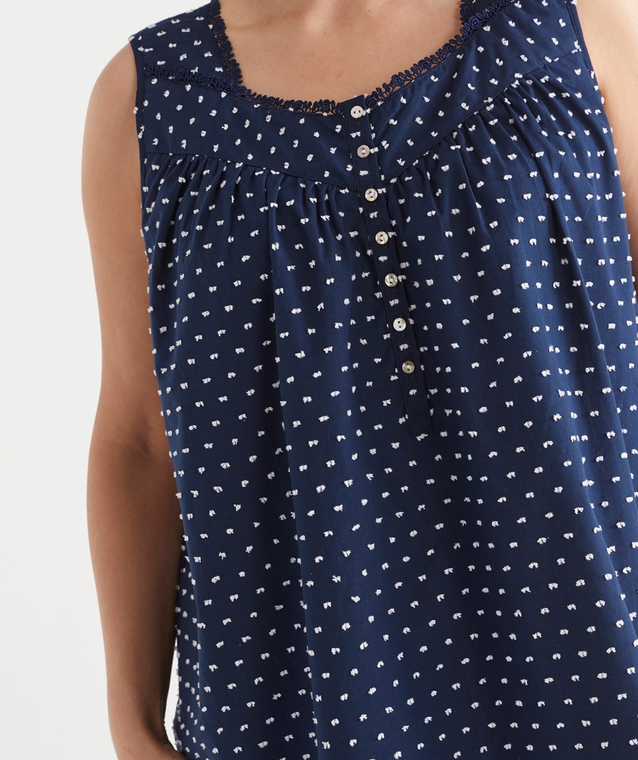 Sleeveless Navy Flock Spot Nightie