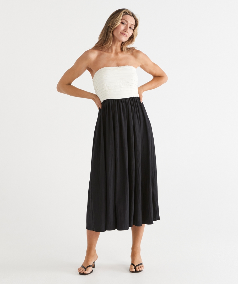 Contrast Ruched Strapless Dress