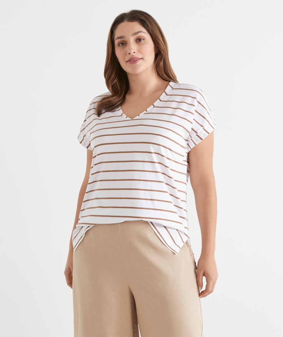 Stripe V Neck Tee