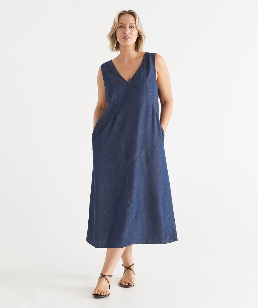 Sleeveless V Neck Midi Dress