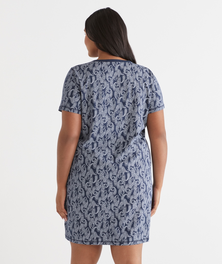 Short Sleeve Paisley Placket Nightie