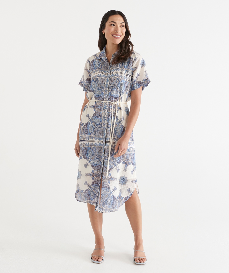 Bandana Print Placement Shirt Midi Dress