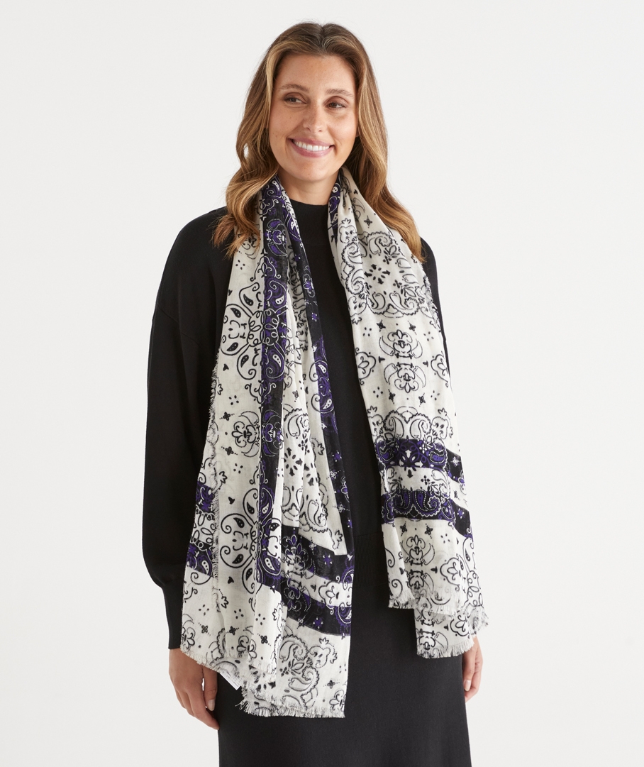 Linear Paisley Print Scarf