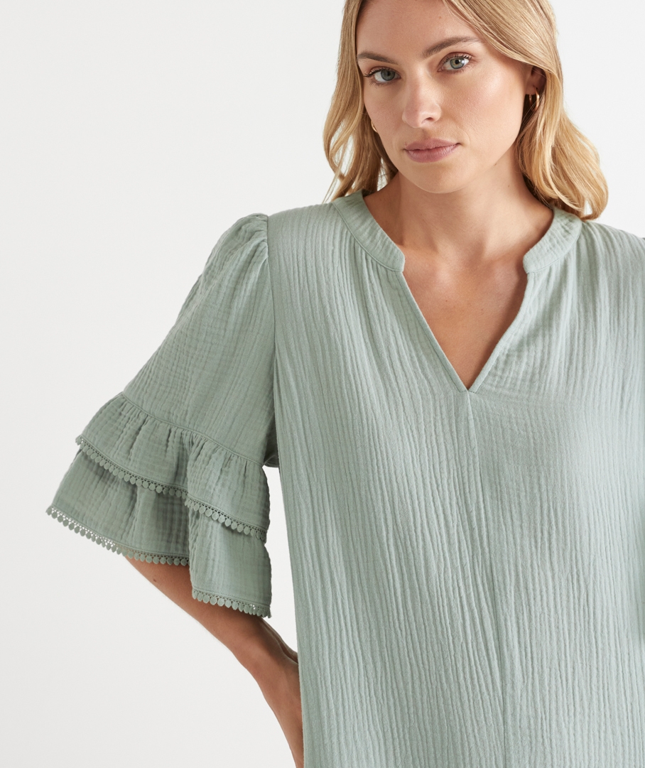 Cheesecloth Trim Detail Mini Dress