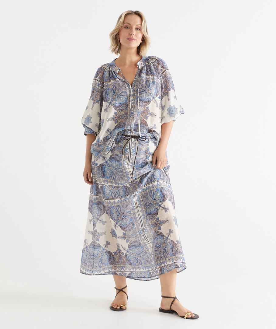 Bandana Print Midi Skirt