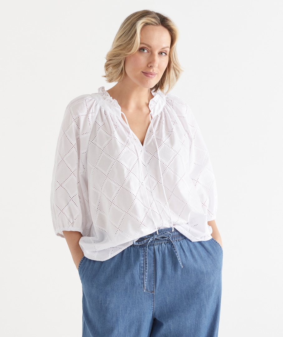 Broderie Notch Neck Blouse