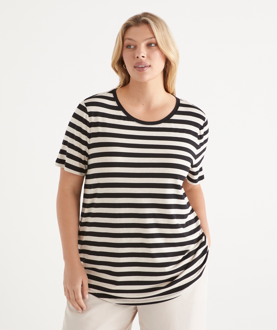 Stripe Pleat Back Tee - Black/Natural