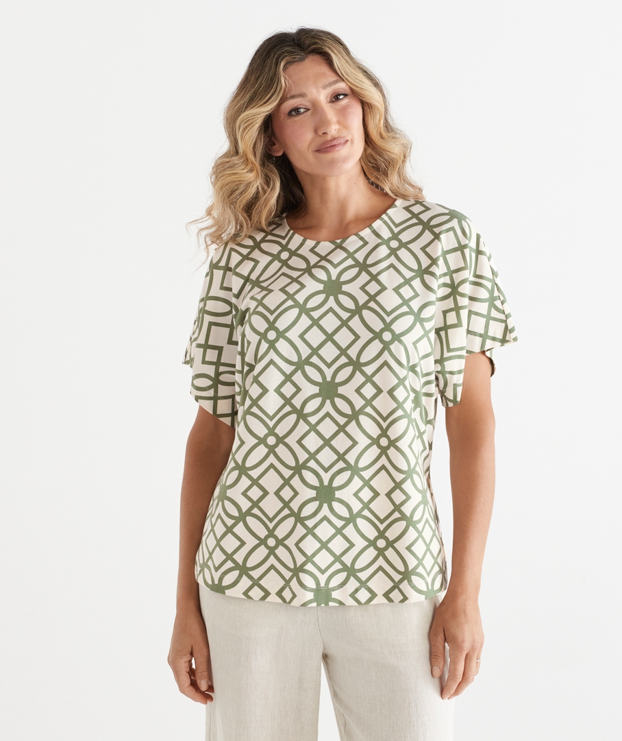 Geometric Print Short Sleeve Top