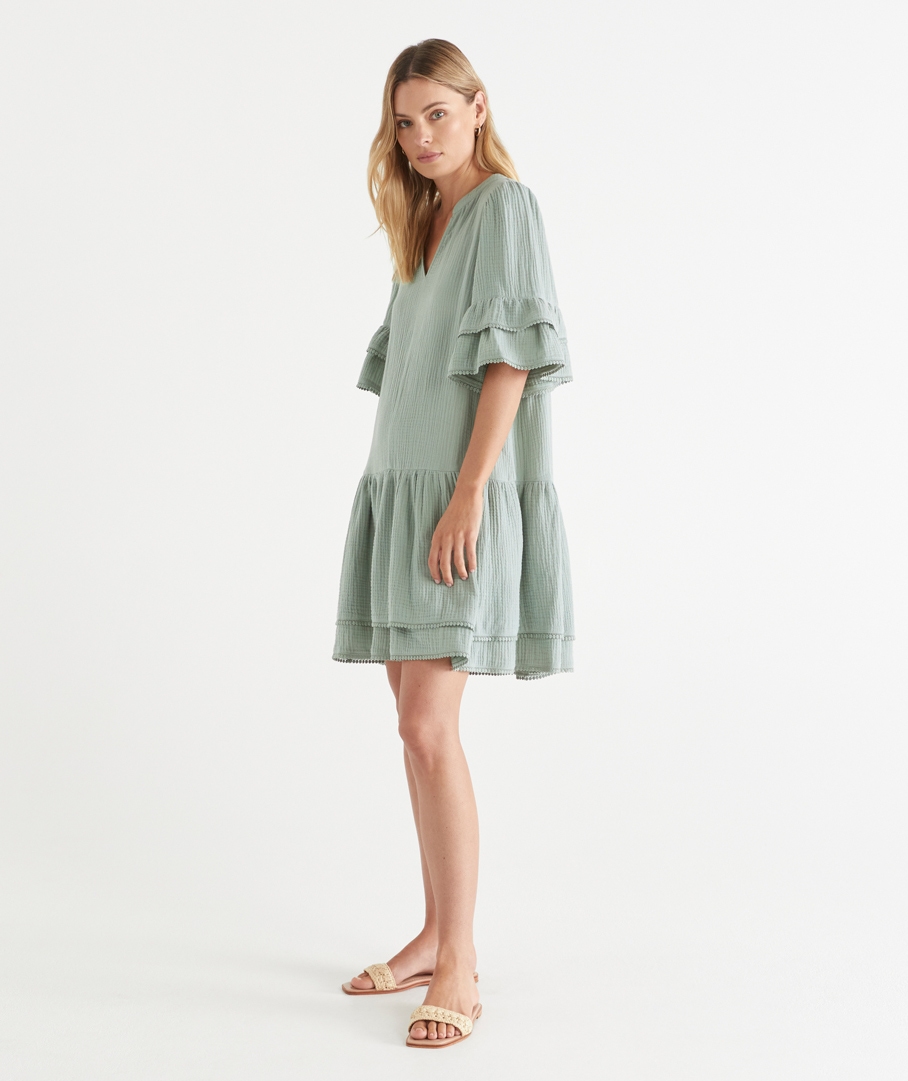Cheesecloth Trim Detail Mini Dress