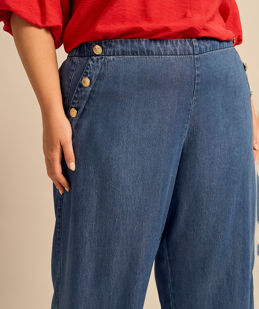 Button Detail Wide Leg Jean