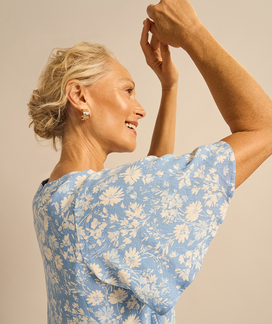 Linen Blend Print Top