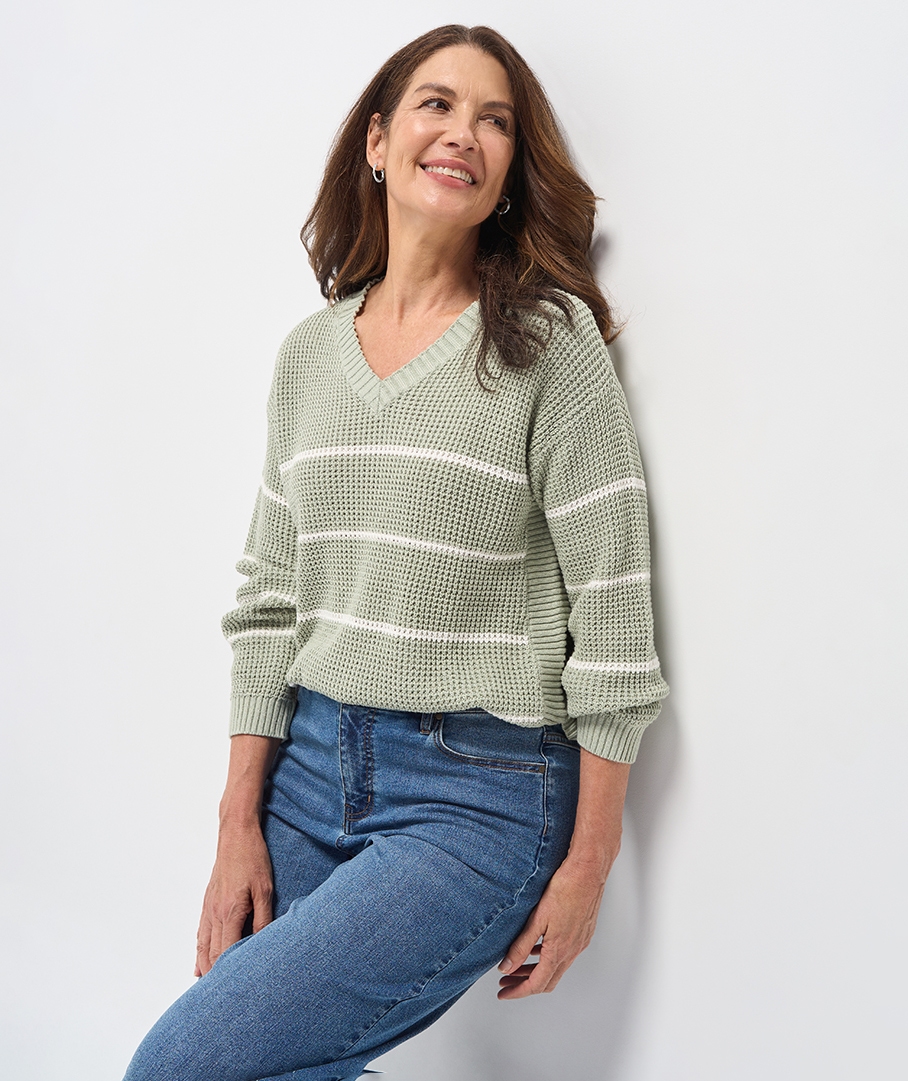 Cotton Blend Texture Stripe Jumper