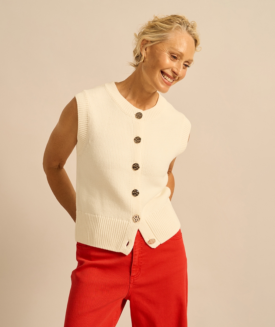 Cotton Blend Button Vest
