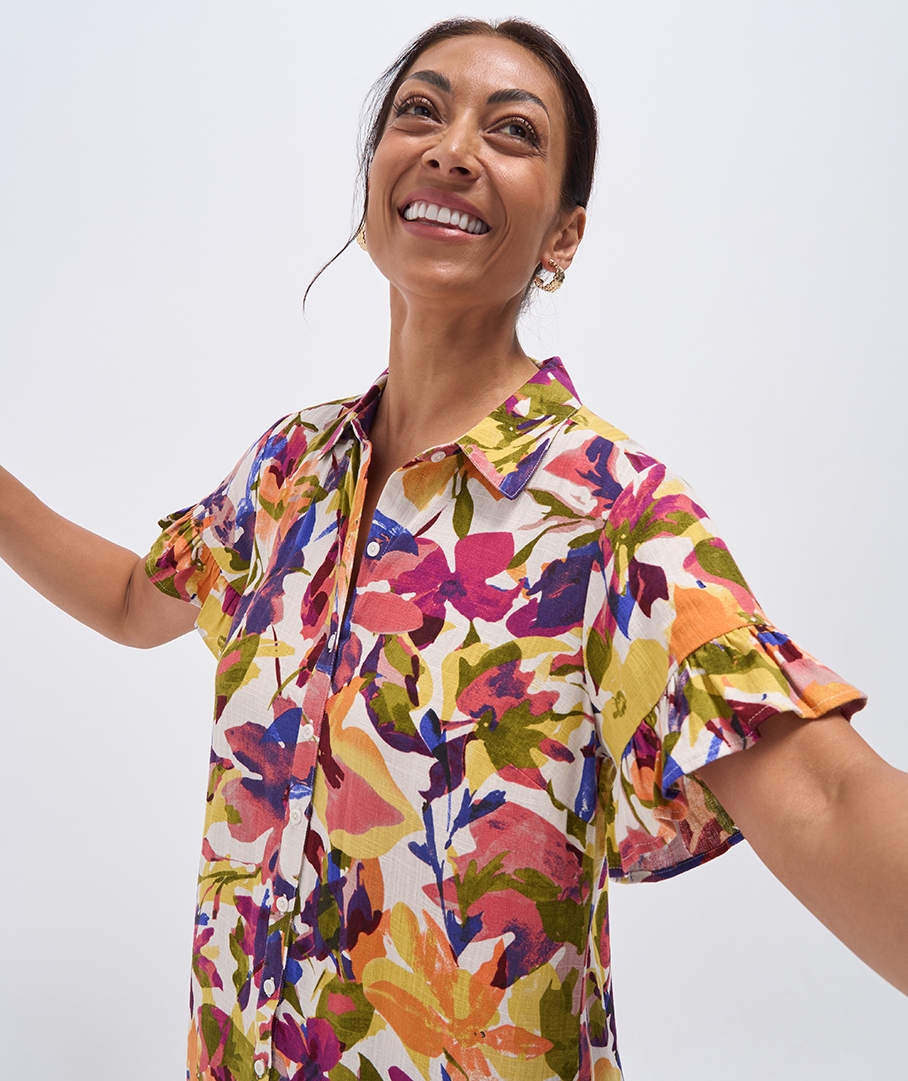 Linen Blend Print Dress