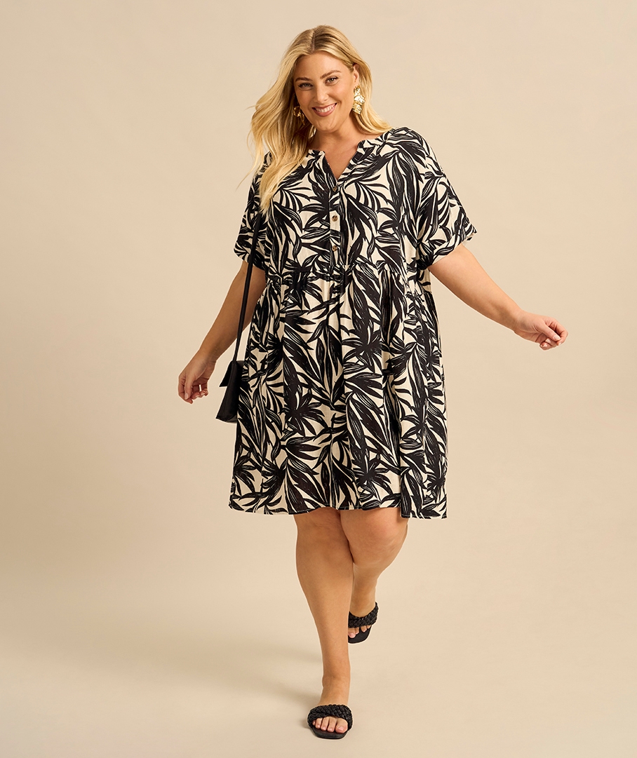 Linen Blend Print Dress